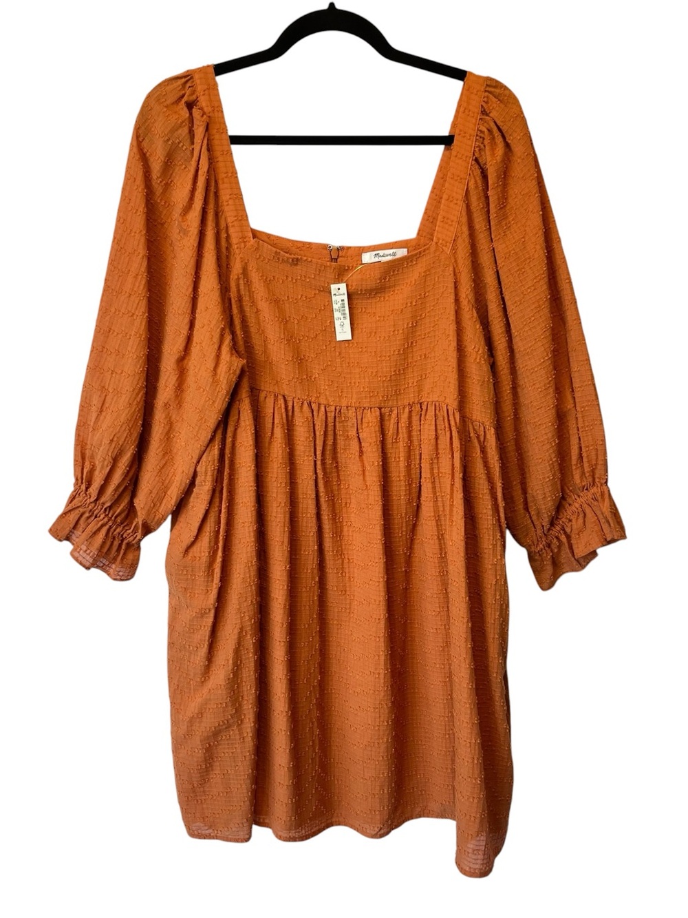 Madewell Puff sleeve mini dress 14 Orange NWT Square neck Long sleeves Cotton